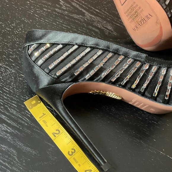 Aquazzura Black Mesh Crystal Embellished Stiletto Heels Pumps - Picture 5 of 9